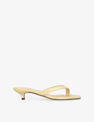 Totême Womens Yellow Square-toe Leather Heeled Flip Flops Eur 39 / 6 Uk