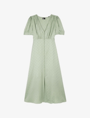 The Kooples Jacquard Heart Satin Midi Dress - Almond Green