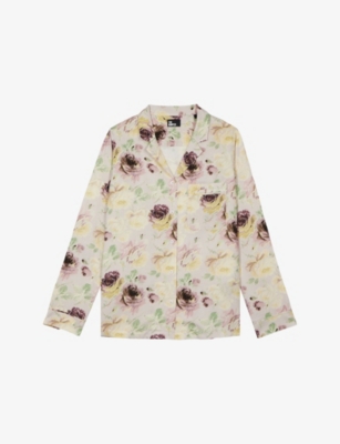 The Kooples Womens Light Old Pink / Ecru Collared Floral-print Woven Shirt Xs In Multi