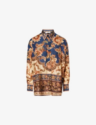 Zimmermann Womens Navy Jacobean Aster Printed Silk Shirt