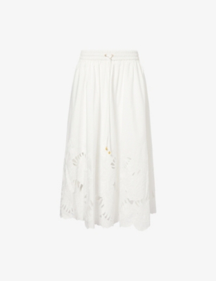 Zimmermann Womens Ivory Mahon Embroidered Cotton Midi Skirt Xs In White