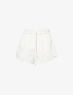 Zimmermann Womens Ivory Mahon Embroidered Cotton Shorts Xl In White