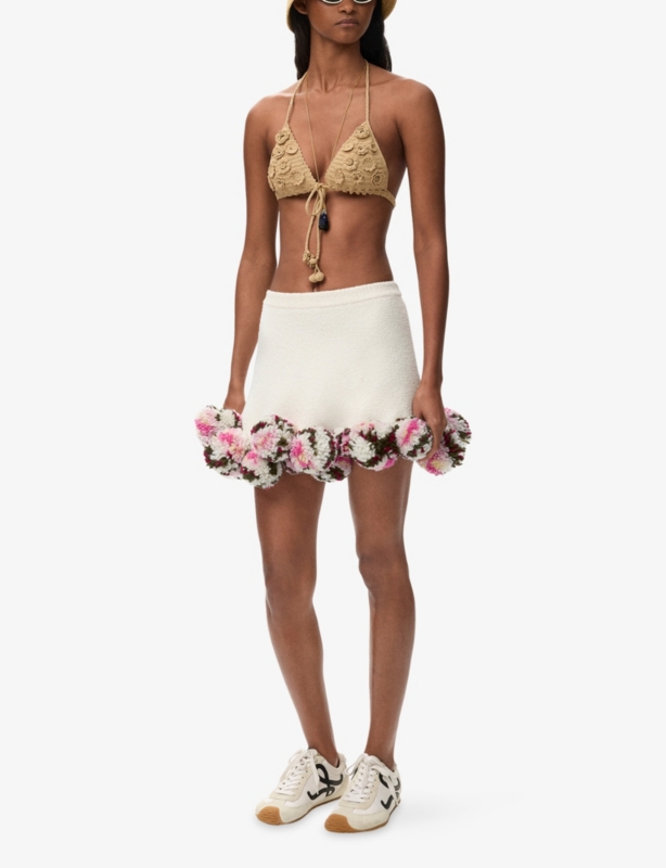 Loewe x Paula's Ibiza Floral Pom-Pom Textured Cotton-Blend Mini Skirt
