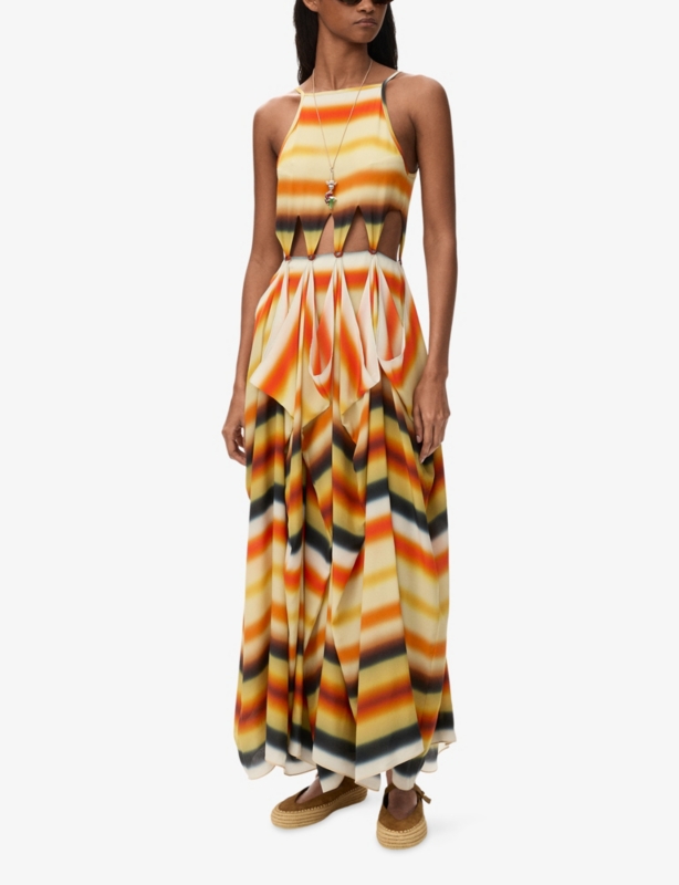 Loewe x Paula's Ibiza Stripe Cut-Out Silk Maxi Dress