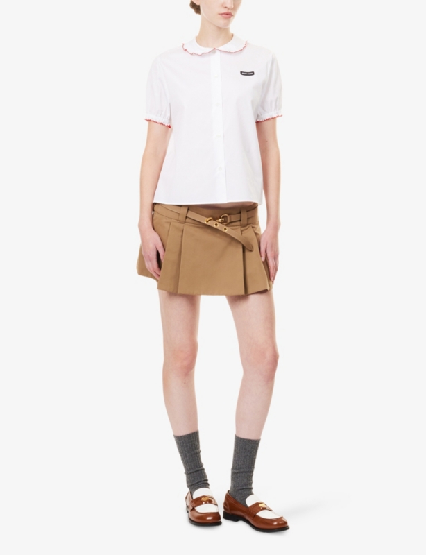 Embroidered Scalloped-Trim Cotton Shirt