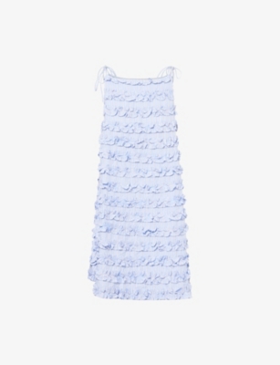 Damson Madder Womens Blue Leili Ruffle Cotton Mini Dress