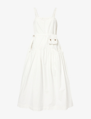 Damson Madder Womens White Campbell Lace-insert Cotton Midi Dress