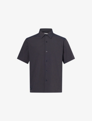 Percival Mens Navy Rowan Seersucker Cotton-blend Shirt Xxl In Blue