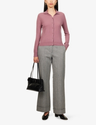 VINCE: Pointelle Fine-Knit Wool Cardigan