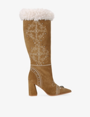 Kurt Geiger Womens Tan Boho Fold-over Suede Knee-high Boots Eur 37 / 4 Uk