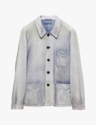 Prada Mens  Regular-fit Suede Caban Jacket In Light Blue