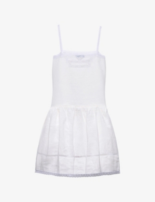 Prada Womens White Lace-embroidered Sleeveless Linen Midi Dress