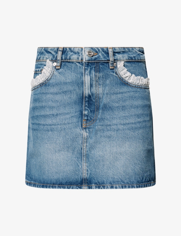 Lace-Trimmed Denim Mini Skirt