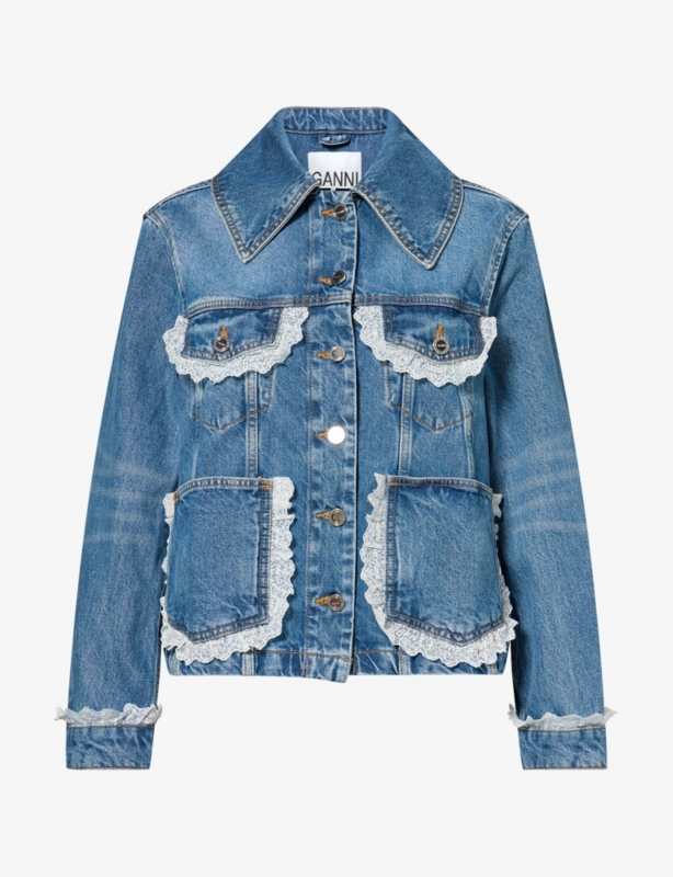 Lace-Trim Denim Jacket
