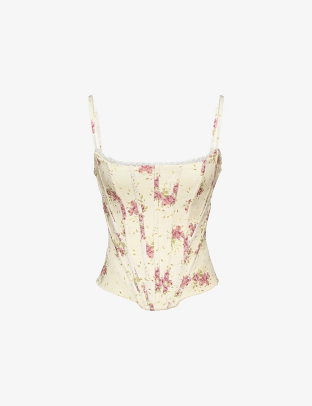 Cadie Graphic-Print Satin Corset Top