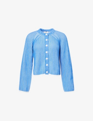 Me And Em And Em Womens Soft White/intense B Contrast Rib Cotton-knit Cardigan In Blue