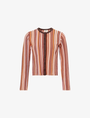 Me And Em And Em Womens Cinnamon Multi Textured-stripe Knitted Cardigan
