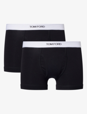 Tom Ford Mens Classic Pack Of Two Cotton-jersey Boxer Briefs Black / Black