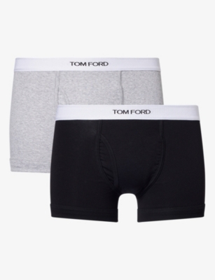 Tom Ford Mens Classic Pack Of Two Cotton-jersey Boxer Briefs Black / Grey Xxl