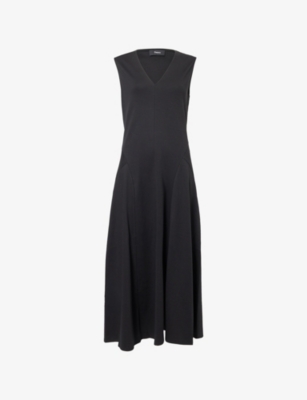 Theory Womens Black Easy Sleeveless Cotton V-neck Midi Dress
