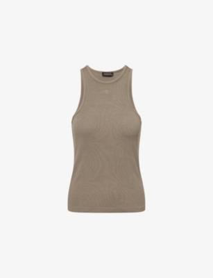 Anine Bing Womens Military Green Cole Logo-embroidered Rib-knit Tank Top In Gray
