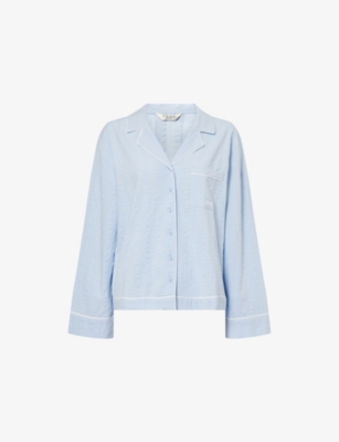 Lounge Womens Blue Textured Cotton Pyjama Shirt