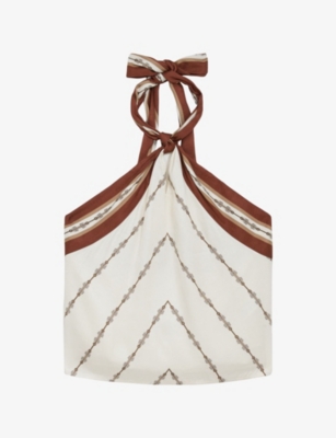 Reiss Womens Jayce Halter-neck Satin Top Ivory