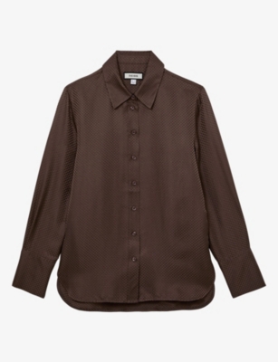 Womens Reiss Aliana Jacquard Long-Sleeve Silk Shirt