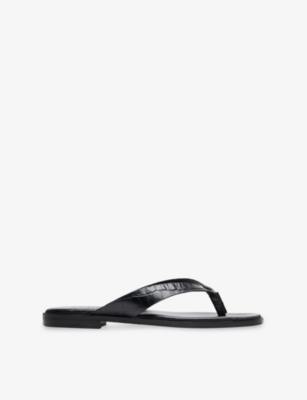 Whistles Womens Black Croc Embossed Leather Flip-flops Eur 39 / 6 Uk