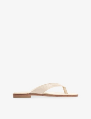 Whistles Womens White Croc Embossed Leather Flip-flops Eur 39 / 6 Uk In Neutral
