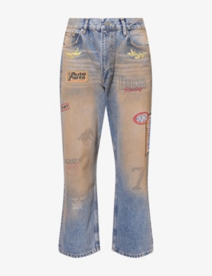 Duke + Dexter Mens Dr4 Trackside Washed Denim Jeans Blue