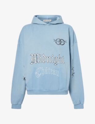 Duke + Dexter Mens Mc Sunfaded Printed Cotton Hoody Blue L/xl