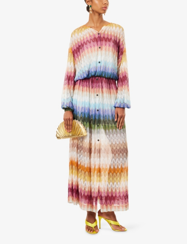 Cinched-Waist Raschel-Knit Maxi Dress