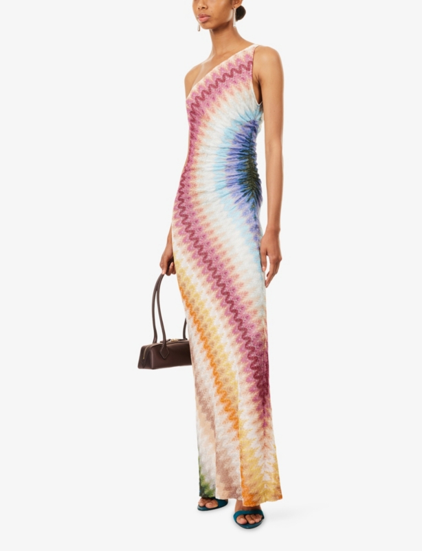 One-Shoulder Raschel-Knit Maxi Dress