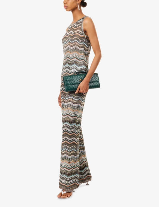 Zigzag Lamé Sequin Wide-Leg Trousers