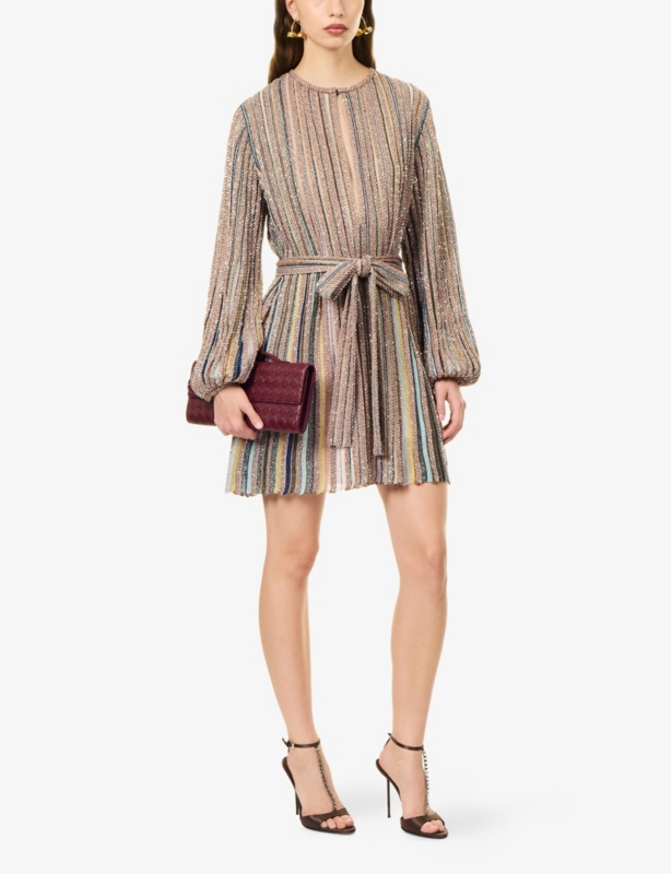 Sequin-Embellished Stripe Knitted Mini Dress