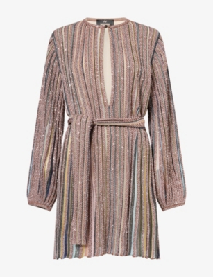 Missoni Womens Sequin-embellished Stripe Knitted Mini Dress Multicolor W Powder Pink