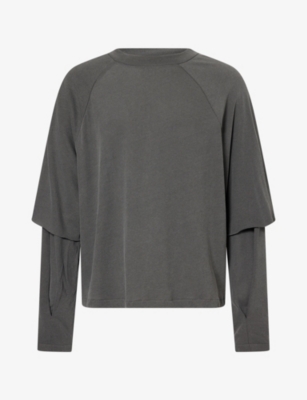 Seventh Mens  Raglan Layered Long-sleeve Cotton T-shirt In Cave