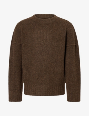 Seventh Mens  Crewneck Wool-blend Knit Jumper In Chestnut