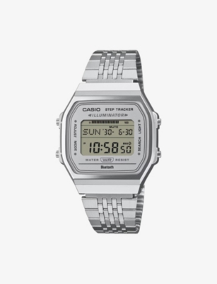 Casio Mens Vintage Abl-100we-7aef Stainless-steel Digital Watch 37.9m Silver And White