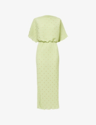 Never Fully Dressed Womens Green Tilly Dot Pleated Midi Dress