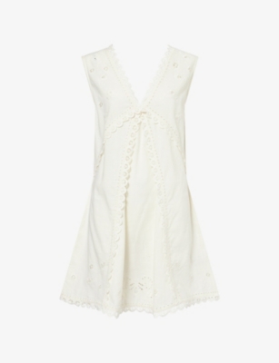 Skall Studio Womens Antique White Talia Embroidered Cotton Mini Dress