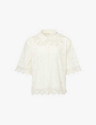 Skall Studio Womens Antique White Talia Embroidered Cotton Shirt