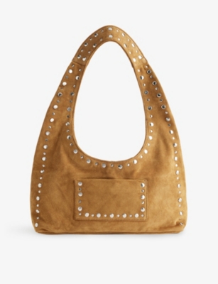 Gimaguas Womens Suede Brown Franca Studded Suede Shoulder Bag