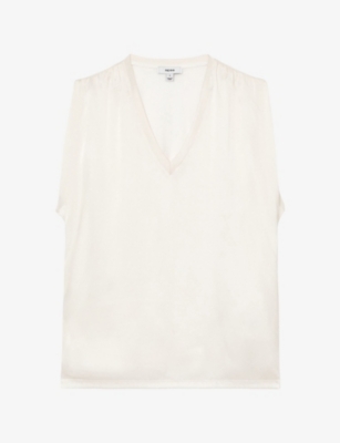 Reiss Womens Renita V-neck Silk-blend Top White