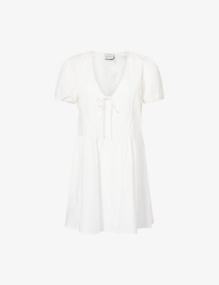 Deiji Studios Womens White Texture V-neck Short-sleeve Cotton Mini Dress Xs