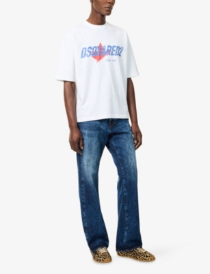 Dsquared2 White T-shirt With Logo Print On The Front In Cotton Man In Multi