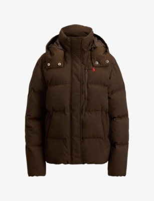 Polo Ralph Lauren Womens Dark Beech Hooded Taffeta Woven Puffer Coat Xs