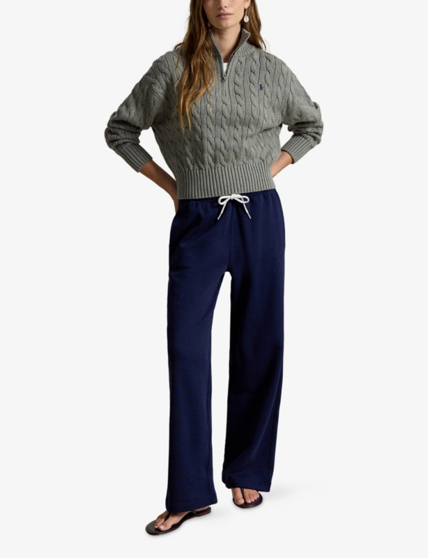 Half-Zip Cable-Knitted Cotton Jumper