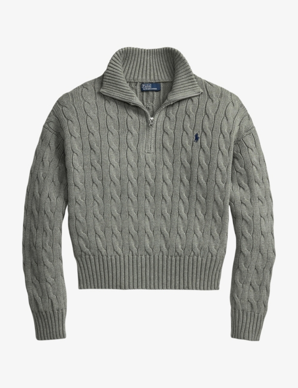 Half-Zip Cable-Knitted Cotton Jumper